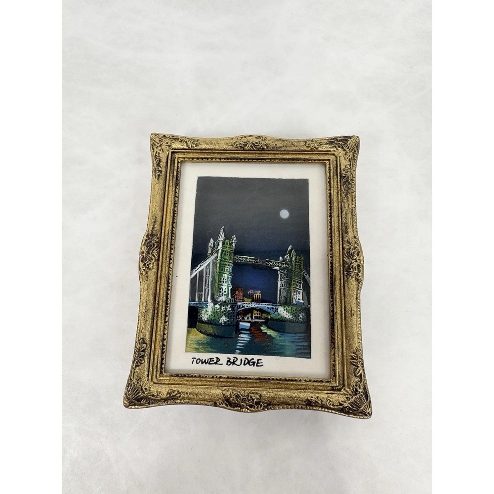 Mini Framed Tower Bridge‎ London Magnet 3" Gold Ornate Frame Souvenir Art